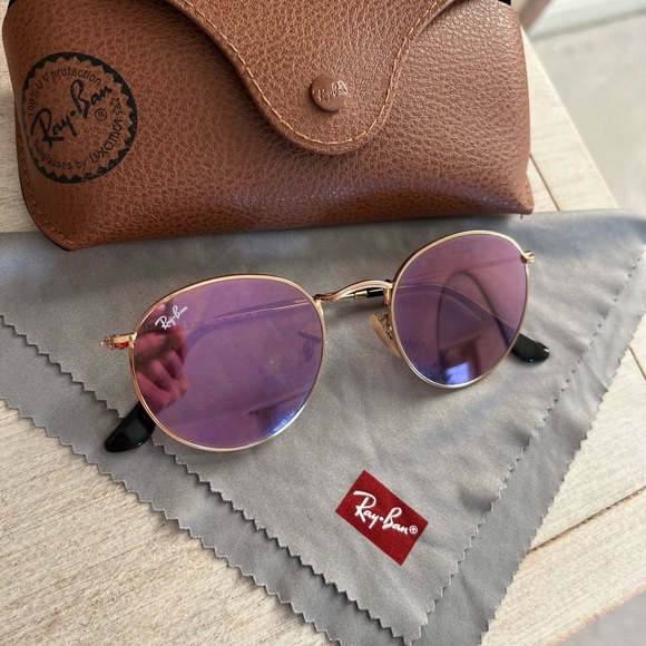 Ray Ban round metal with pink flash lenses - Picture 3 of 4